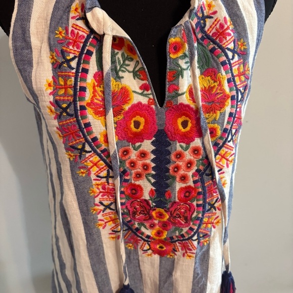 Altar’d State Stripe Embroidered Floral Shift Dress Blue White MultiColor Size M - Picture 3 of 9